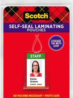 3M Scotch Self-Sealing Laminating Pouches, Bag Tags with Loops, Glossy, 5 Pouches (LS853-5G)