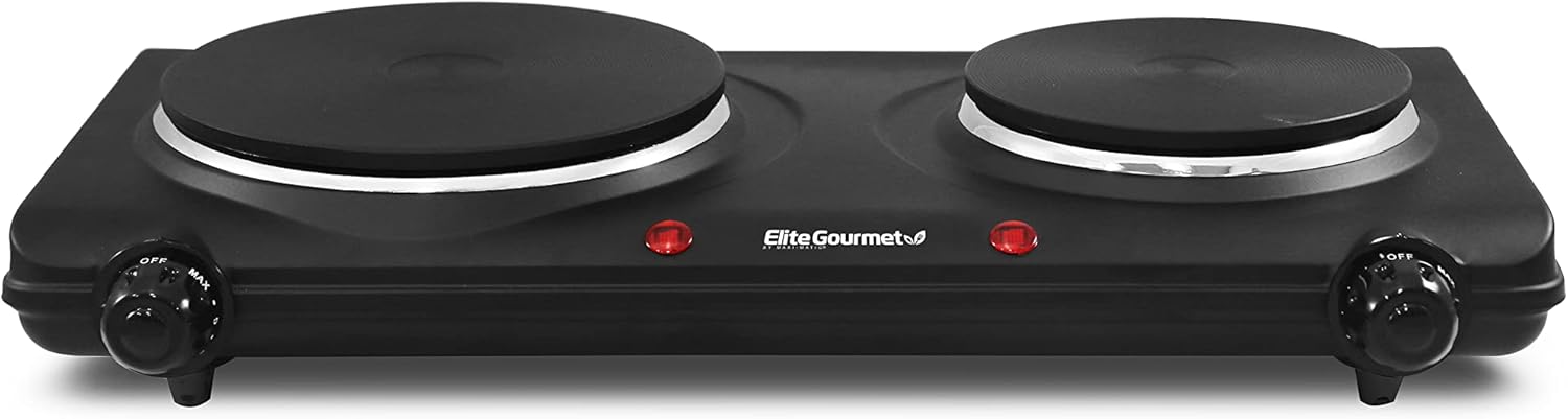 Elite Gourmet EDB-302BF Countertop Double Cast Iron Burner, 1500 Watts Electric Hot Plate, Temperature Controls, Power Indicator Lights, Easy to Clean, Black - Image 4