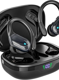 Wireless Earbuds Bluetooth Headphones 80hrs Playback Ear Buds Power Display with Noise Canceling Mic Headsets for Sports/Workout/Running Black