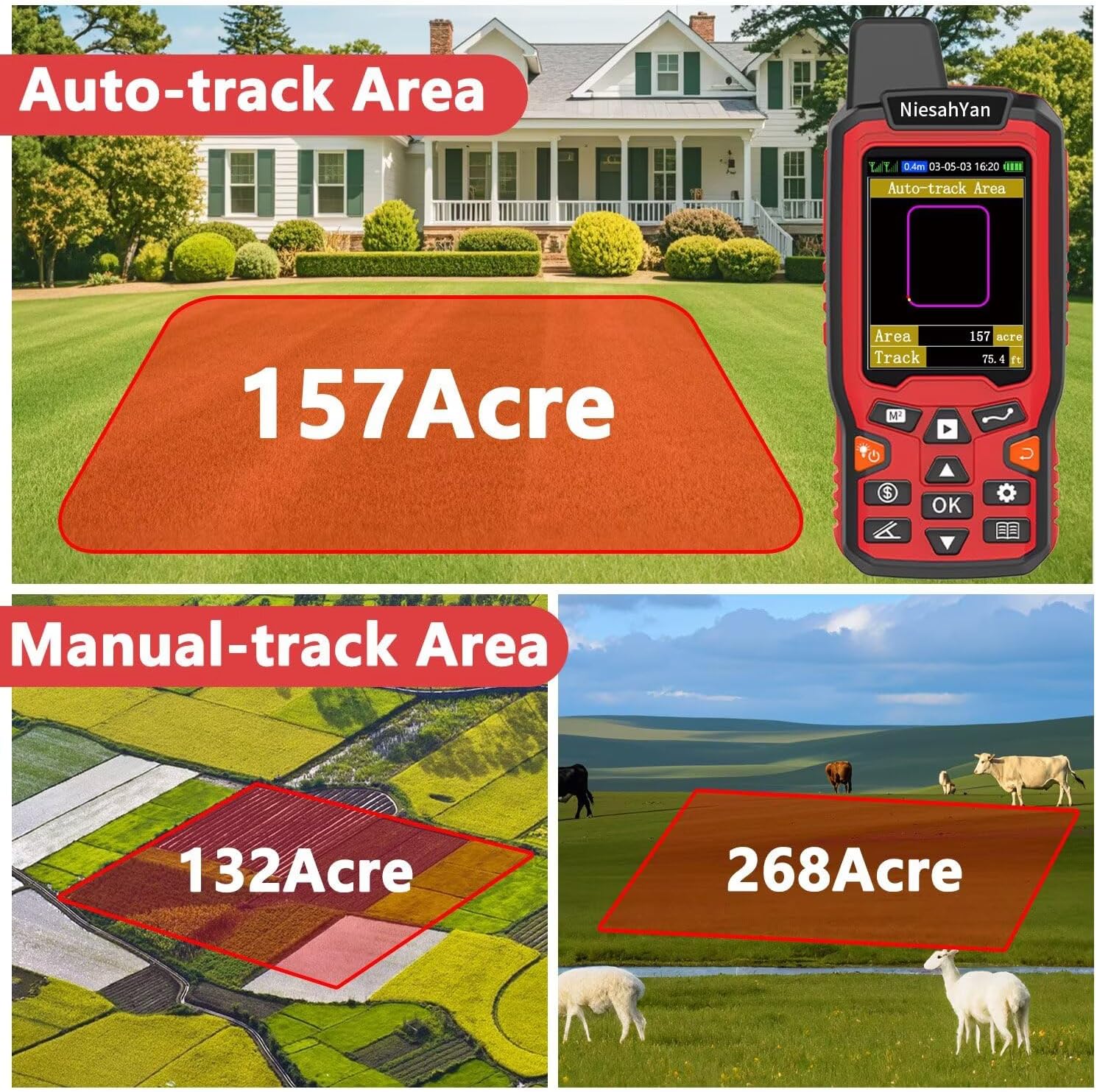 ZL180 Handheld GPS for Surveying, High Precision Rugged Land Surveying Equipment for Ranches, Garden, Farmland and Parking Area Distance Measurement - Image 2